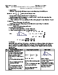 Giáo án Hình học Lớp 9 - Tiết 1, Bài 1: Một số hệ thức về cạnh và đường cao trong tam giác vuông (Tiếp theo) - Năm học 2010-2011