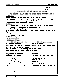 Giáo án Hình học Lớp 9 - Tiết 2: Một số hệ thức về cạnh và đường cao trong tam giác vuông (tiết 2) - Năm học 2009-2010 - Đào Thị Thúy