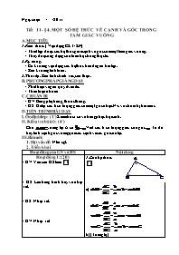 Giáo án Hình học Lớp 9 - Tiết 11, Bài 4: Một số hệ thức về cạnh và góc trong tam giác vuông - Năm học 2011-2012