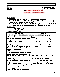 Giáo án Số học Lớp 6 - Tiết 27: Phân tích một số ra thừa số nguyên tố - Năm học 2009-2010 - Võ Văn Đồng