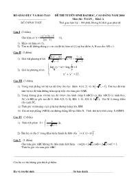 Đề thi tuyển sinh Đại học, Cao đẳng môn Toán - Khối A - Năm 2004 Đề thi tuyển sinh Đại học, Cao đẳng môn Toán - Khối A - Năm 2004