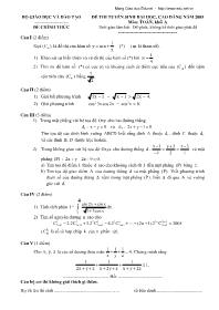 Đề thi tuyển sinh Đại học, Cao đẳng môn Toán - Khối A - Năm học 2005 Đề thi tuyển sinh Đại học, Cao đẳng môn Toán - Khối A - Năm học 2005