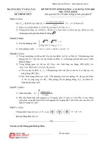 Đề thi tuyển sinh Đại học, Cao đẳng môn Toán - Khối B - Năm học 2005 Đề thi tuyển sinh Đại học, Cao đẳng môn Toán - Khối B - Năm học 2005