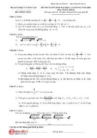 Đề thi tuyển sinh Đại học, Cao đẳng môn Toán - Khối D - Năm học 2005 Đề thi tuyển sinh Đại học, Cao đẳng môn Toán - Khối D - Năm học 2005