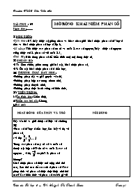Giáo án môn Số học Lớp 6 - Tiết 69: Mở rộng khái niệm phân số - Huỳnh Thị Thanh Loan