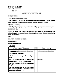 Giáo án Số học Lớp 6 - Tiết 59: Quy tắc chuyển vế - Năm học 2009-2010 (bản 3 cột)