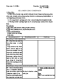 Giáo án Số học Lớp 6 - Tiết 6: Phép cộng và p