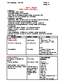 Giáo án Tiếng Anh 6 - Week 19 - Năm học 2020-