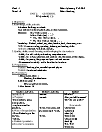 Giáo án Tiếng Anh 6 - Week 4, Unit 2: At scho