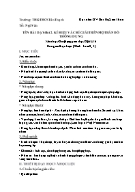 Kế hoạch bài dạy Địa lí 6 - Tuần 3+4 - Năm họ